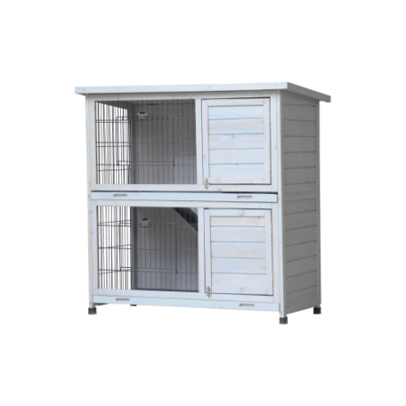 Rabbit Hutch Outdoor, 2-Story Rabbit Cage Indoor With Run, Bunny Cage With 2 Removable No-Leak Trays, Pet Cages With Non-Slip Ramp, Waterproof Roof, Fence, For Small Animals