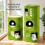 Multi Level Felt Cat Tree House, Vertical Cat Scratcher Tower With Multiple Hideaway Nests, Interactive Hanging Ball Toy, Space Saving Cat Condo For Indoor Cats, 2 Sizes Available