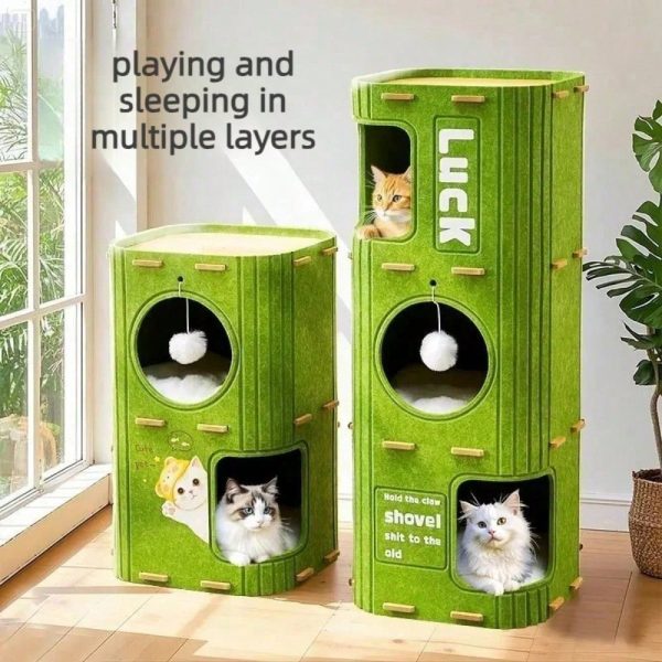 Multi Level Felt Cat Tree House, Vertical Cat Scratcher Tower With Multiple Hideaway Nests, Interactive Hanging Ball Toy, Space Saving Cat Condo For Indoor Cats, 2 Sizes Available