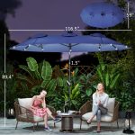 Double-sided Patio Umbrella, 9.7 Outdoor Umbrella with Tilt and Crank, LED Solar Light and 12 Ribs, Navy Blue