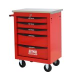 5 Drawers Multifunctional Tool Cart With Wheels,Metal Rolling Tool Cart Storage For Garage Workshop Warehouse Repair Shop--With Stainless Steel Roof--Red  Black