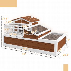 3-Room Tortoise Habitat House w/ Balcony & 2 Stories, 44" x 25.5" x 25", Coffee