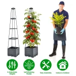 2Pack Raised Garden Bed Boxes With Trellis 56" Tomato Self-Watering Planter Box Indoor Outdoor With 4 Adjustable Heights 10 Clips 65FT Ties For Climbing Vegetables Flowers Vines