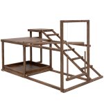 Wooden Chicken Activity Play Set With Perch, Swing, Ladder, Platforms, Feeder Storage, Coffee