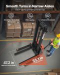 Full Electric Pallet Stacker, 3300 Lbs Capacity, Pallet Lift Stacker Forklift With Straddle Legs & Forks, 96.06 Inches Lifting Height & 8.66-31.1 Inches Adjustable Fork Width, Orange & Black