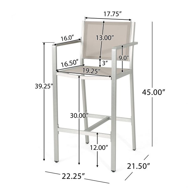 29.50  Barstools With Silver Rust Proof Aluminum Frame, Grey Mesh, Set Of 2