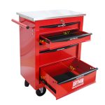 5 Drawers Multifunctional Tool Cart With Wheels,Metal Rolling Tool Cart Storage For Garage Workshop Warehouse Repair Shop--With Stainless Steel Roof--Red  Black