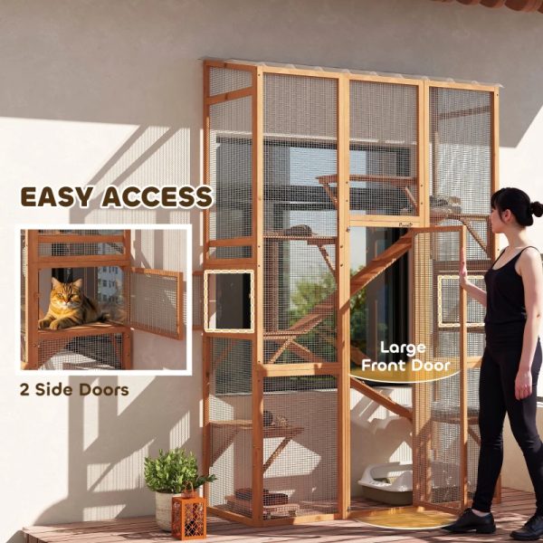 Outdoor Catio Cat Enclosure, Large Wooden Cat House With 6 Jumping Platforms, Scratching Post.For Multiple Packages Shipped, Please Pay Attention To The Details, Dimensions, And Weight.