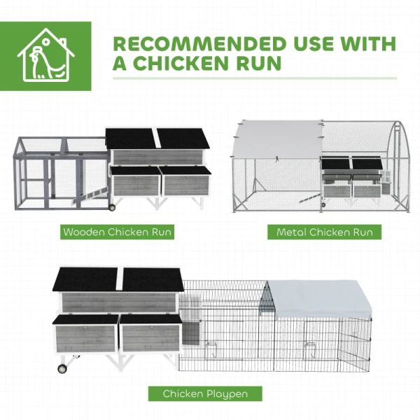 Wooden Chicken Coop W Wheels, Handles, 2 Nesting Boxes, 2 Trays, 4 Perches, Chicken Tractor For 4-6 Chickens, GrayFor Multiple Packages Being Shipped, Please Pay Attention To The Dimensions And Weigh