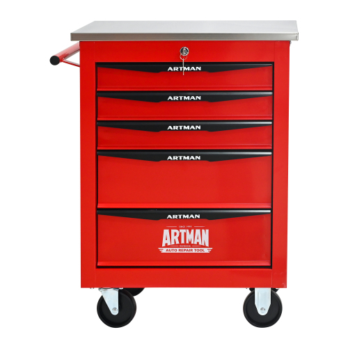 5 Drawers Multifunctional Tool Cart With Wheels,Metal Rolling Tool Cart Storage For Garage Workshop Warehouse Repair Shop--With Stainless Steel Roof--Red  Black
