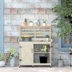 Wooden Potting Bench with Storage, Sink, Water Tap for Backyard, Patio, Balcony, Natural