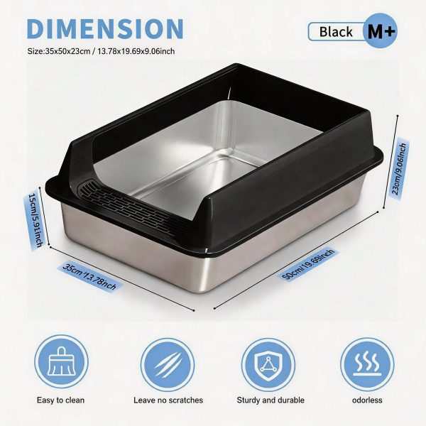 Stainless Steel Cat Litter Box, Large Open Top Litter Box With Anti Splash High Sides, Anti Tracking Pedal, Easy To Clean, Non Stick, Odor Resistant For Big Cats, Multi Cat Homes
