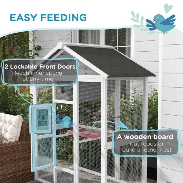 PawHut 64.5 Wooden Bird Cage Aviary, Flight Cage With 4 Perches, Nest And Slide-Out Tray For Indoor Outdoor, GrayMultiple Packages