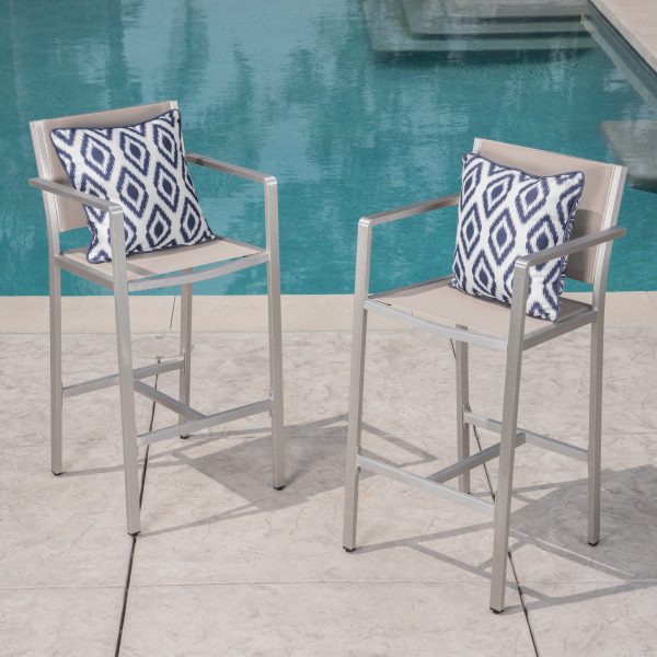 29.50  Barstools With Silver Rust Proof Aluminum Frame, Grey Mesh, Set Of 2