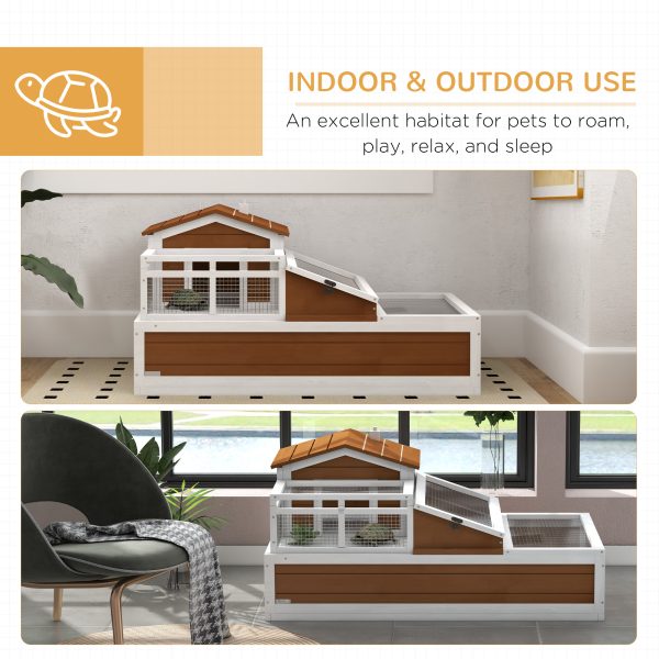 3-Room Tortoise Habitat House w/ Balcony & 2 Stories, 44" x 25.5" x 25", Coffee