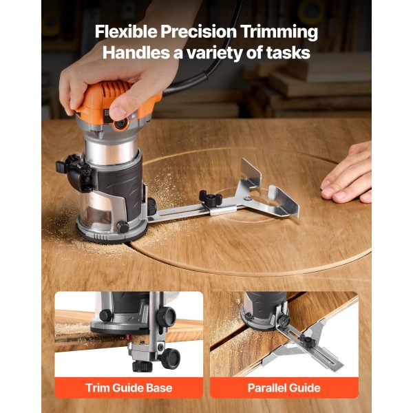 Wood Router, 1 H P 710W, Variable Speed Palm Router Tool With 1 4 In Collet, Compact Edge Wood Trimmer With Fixed, Plunge & Tilt Base, Soft Start, For Woodworking, Trimming, DIY Projects, Corded
