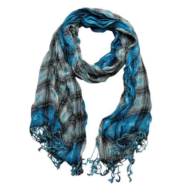 2pcs Extra Long Scarf,Turquoise Jacquard Crinkle Scarf,Cool Tone Jacquard Pattern On Crinkle Base,Versatile Everyday Scarf ,Pairs With All Casual Outfits,Office Appropriate Subtlety For Women Men