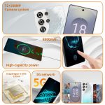C26 Ultra 5G Unlocked Smartphone, 8GB RAM 256GB Storage Android 15 Cell Phone, 6.9inch FHD Display, 8000mAh Long Battery, Dual SIM, Face & Fingerprint Unlock, GPS, Built-in Stylus