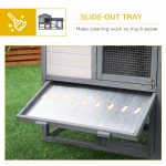 Outdoor Rabbit Hutch Wooden Bunny Cage Guinea Pig House With Run Area Removable Tray Asphalt Roof Lockable Doors Ramp Gray