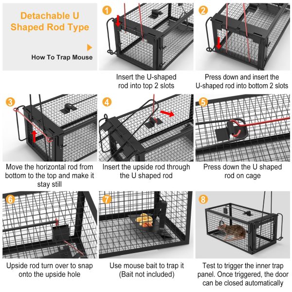 2 Pack Rat Trap Cage Humane Live Rodent Trap Cage Galvanized Iron Mice Mouse Control Bait Catch With Detachable U Shaped Rod