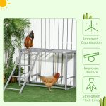 Chicken Activity Play with Swing Set for 3–4 Birds, Wooden Chicken Coop Accessory with Multiple Perches & Hen Ladder, Gray