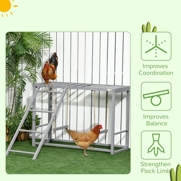 Chicken Activity Play with Swing Set for 3–4 Birds, Wooden Chicken Coop Accessory with Multiple Perches & Hen Ladder, Gray