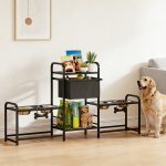 3 Height Adjustable Dog Bowl Stand Oxford Fabric With Features Four  Bowls, Toy Bin Basket