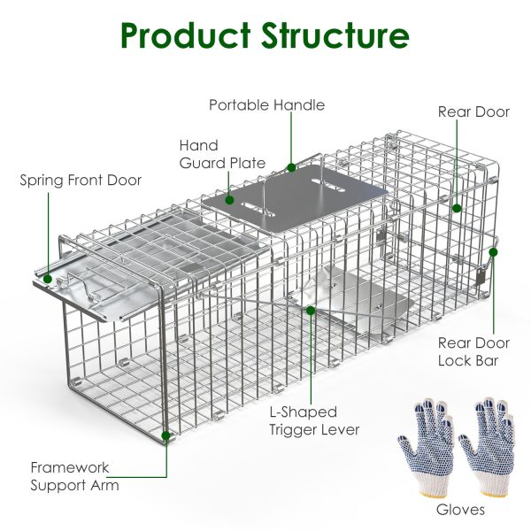 2Pcs 24X7.48X8.27IN Folding Humane Live Animal Trap Cages Easy To Catch And Release Foldable Cat Trap Galvanized Steel For Small Cats Squirrels Rabbits Hedgehog Chipmunk