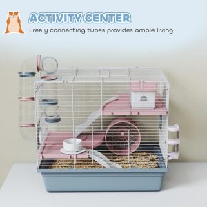 Cage, 3-Tier Small Animal Cage With Exercise Wheel, Food Bowl, Water Bottle, House, Tunnels, Ramps