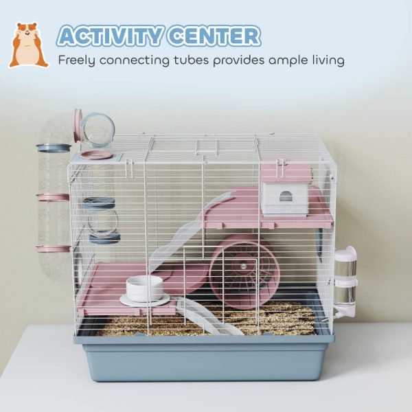 Cage, 3-Tier Small Animal Cage With Exercise Wheel, Food Bowl, Water Bottle, House, Tunnels, Ramps