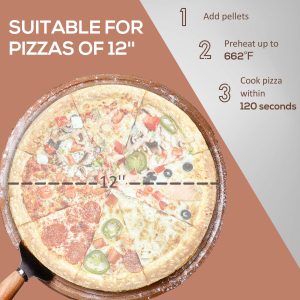 Pellet Wood Fired Pizza Oven, Outdoor Pizza Maker with 12" Rotating Stone, Peel and Waterproof Cover