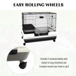PawHut 2-Level Small Animal Cage Rabbit Hutch With Wheels, Removable Tray, Platform And Ramp For Bunny, Chinchillas, Ferret, Black