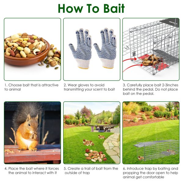 2Pcs 24X7.48X8.27IN Folding Humane Live Animal Trap Cages Easy To Catch And Release Foldable Cat Trap Galvanized Steel For Small Cats Squirrels Rabbits Hedgehog Chipmunk