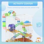 5 Tiers Hamster Cage Portable Animal Travel Carrier W Exercise Wheels Tube, Orange