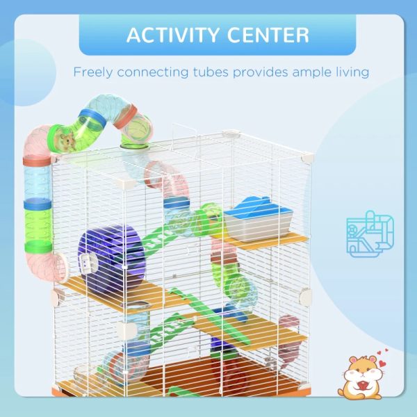5 Tiers Hamster Cage Portable Animal Travel Carrier W Exercise Wheels Tube, Orange