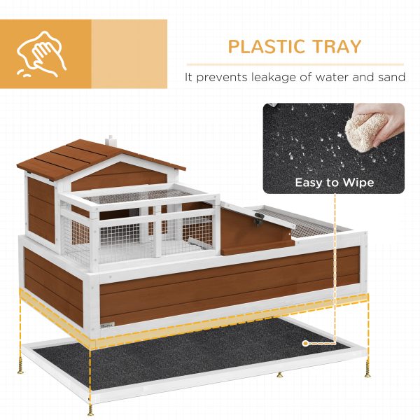 3-Room Tortoise Habitat House w/ Balcony & 2 Stories, 44" x 25.5" x 25", Coffee