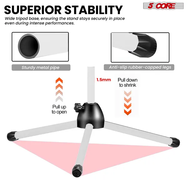 5 Core Tripod Mic Stand Floor Adjustable 18 To 72 Inches Sturdy Boom Arm Holder Microphone Stands Pedestal Para Microfono For Singing MS 080 WH