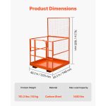Forklift Safety Cage, 48.2 X 45.2 Inch, Heavy Duty Forklift Man Basket, 1400 Lbs Capacity Collapsible Work Platform Lift Basket With Safety Harness & Lock, For Most Aerial Jobs Lifting Loader