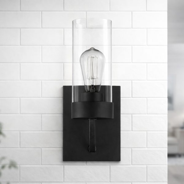 Zephyr Single Light Sconce With Clear Glass Metal Black Finish