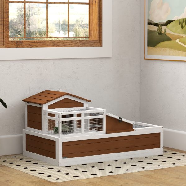 3-Room Tortoise Habitat House w/ Balcony & 2 Stories, 44" x 25.5" x 25", Coffee