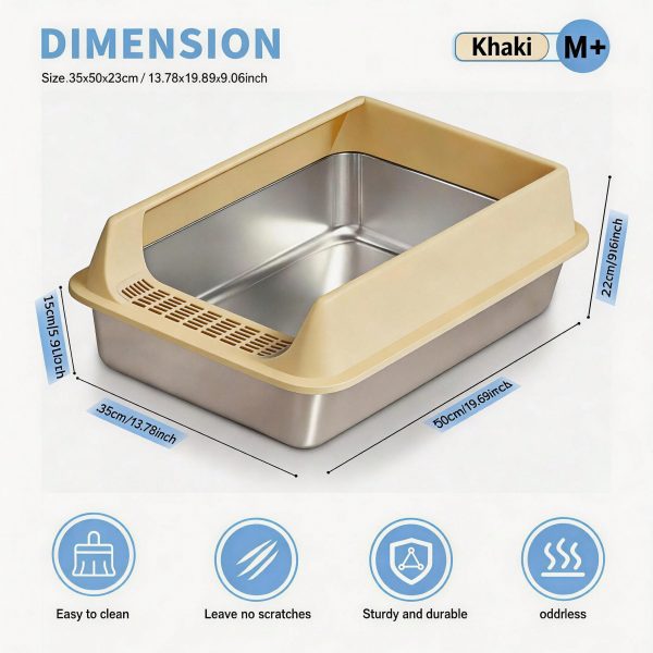 Stainless Steel Cat Litter Box, Large Open Top Litter Box With Anti Splash High Sides, Anti Tracking Pedal, Easy To Clean, Non Stick, Odor Resistant For Big Cats, Multi Cat Homes