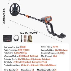 Metal Detector For Adults, 8", Professional High Accuracy Gold Detector, IP68 Waterproof Search Coil With Display, Headphones, 3 Modes, Adjustable Length, For Detecting Gold Treasure Hunting