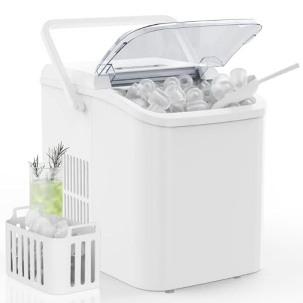 Desktop Ice Machine With Handle, 26 Pounds - 24-hour Portable Ice Machine, Can Produce 9 Bullet-shaped Ice Cubes In 6 Minutes
