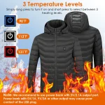 Heated Jacket Electric Heating Coat Lightweight Winter Hooded Jacket With 3-Level Heating Modes 8 Heating Zones Detachable Zipper Hood