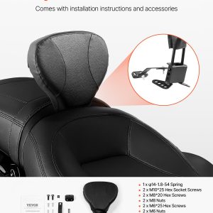 Adjustable Motorcycle Backrest Sissy Bar, Fit Harley Touring Models 2009-2024 With One-piece Slotted Seat, Street Glide, Road Glide, And Road King, Detachable Rider Backrest For Motorcycles, Black