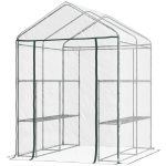 Mini Walk-in Greenhouse Kit, Portable Green House With 3 Tier Shelves, Roll-Up Door, And Weatherized Plastic Cover For Backyard Garden, Clear