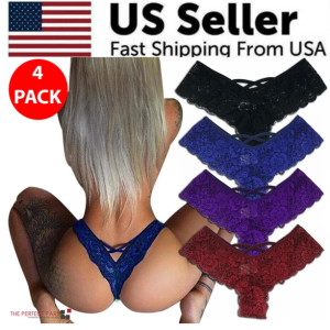 4 Pack Women Sexy Lace Underwear Lingerie Panties G-String Brief Thong Plus Size