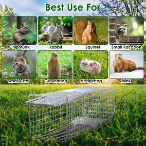 2Pcs 24X7.48X8.27IN Folding Humane Live Animal Trap Cages Easy To Catch And Release Foldable Cat Trap Galvanized Steel For Small Cats Squirrels Rabbits Hedgehog Chipmunk