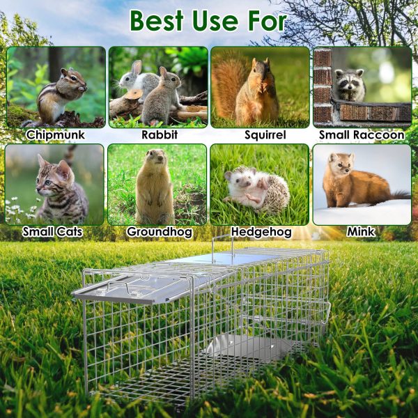 2Pcs 24X7.48X8.27IN Folding Humane Live Animal Trap Cages Easy To Catch And Release Foldable Cat Trap Galvanized Steel For Small Cats Squirrels Rabbits Hedgehog Chipmunk