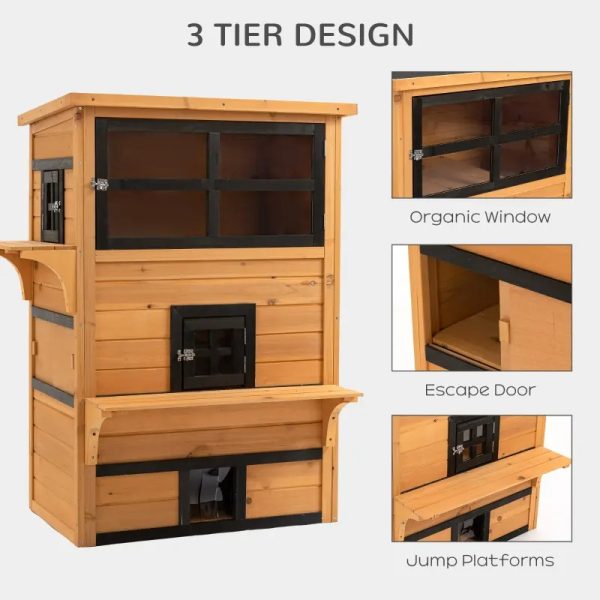 3-Tier Kitty Shelter With 5 Escape Doors, Weather Resistant, Yellow & Black